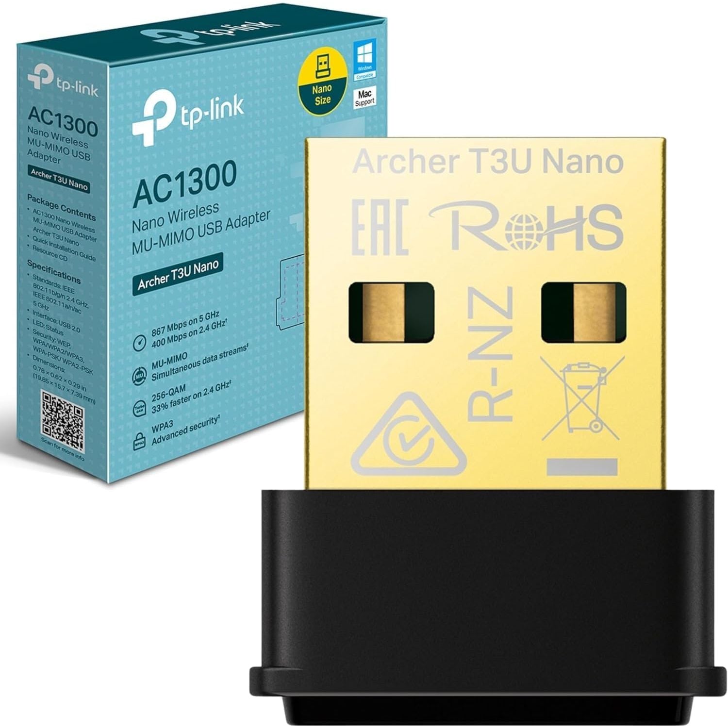 Buy TP-Link,TP-Link Archer T3U Nano AC1300 Wireless USB Adapter – Dual-Band, Miniature Design, MU-MIMO, WPA3 Security, Supports Windows & Mac OS - Gadcet UK | UK | London | Scotland | Wales| Near Me | Cheap | Pay In 3 | Network Cards & Adapters